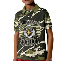 Personalized USA 250th Anniversary Kid Polo Shirt Eagle Camouflage Zipper Stylized