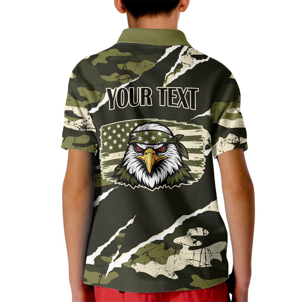 Personalized USA 250th Anniversary Kid Polo Shirt Eagle Camouflage Zipper Stylized