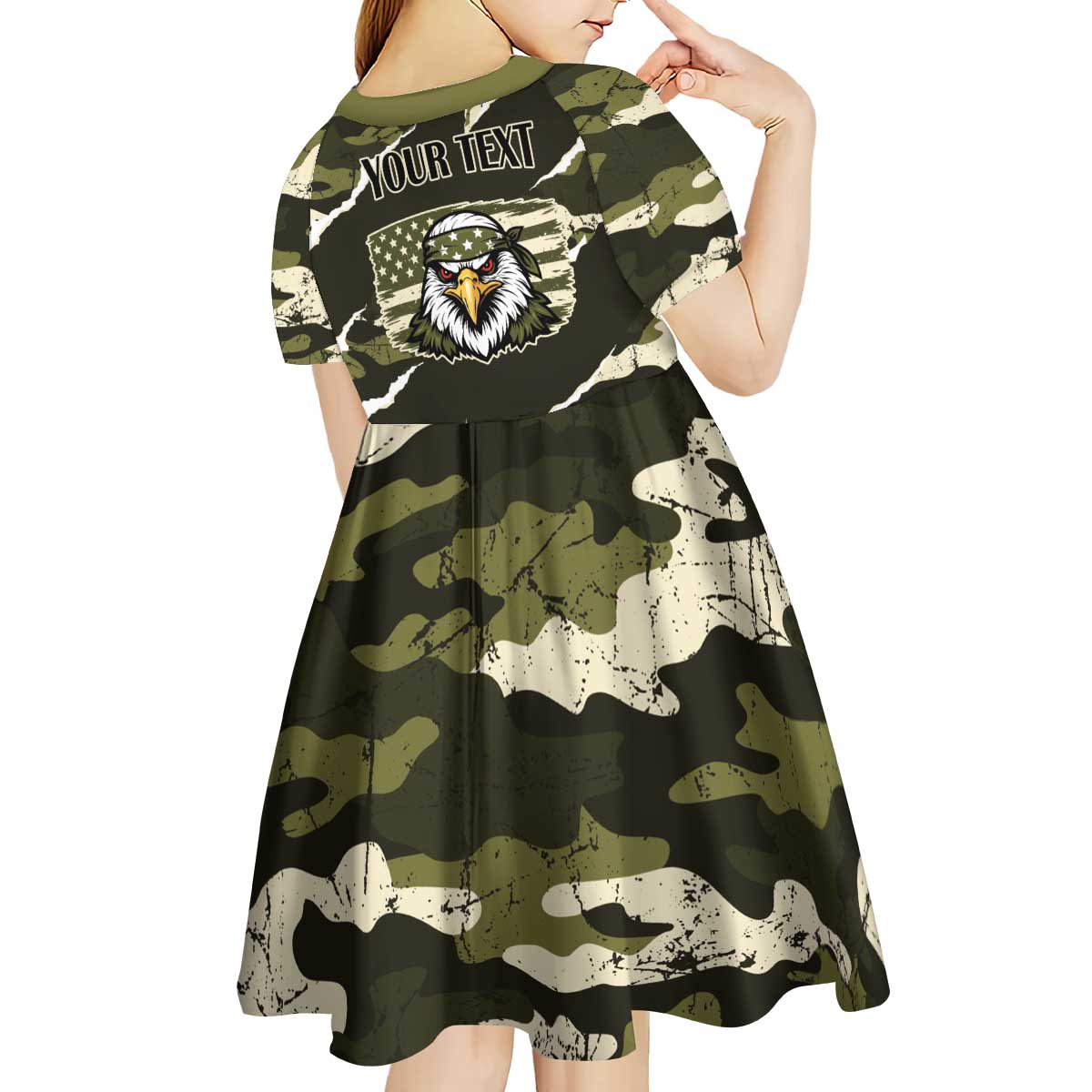 Personalized USA 250th Anniversary Kid Short Sleeve Dress Eagle Camouflage Zipper Stylized