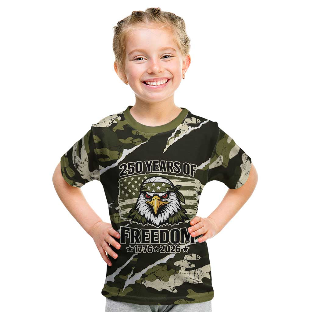 Personalized USA 250th Anniversary Kid T Shirt Eagle Camouflage Zipper Stylized