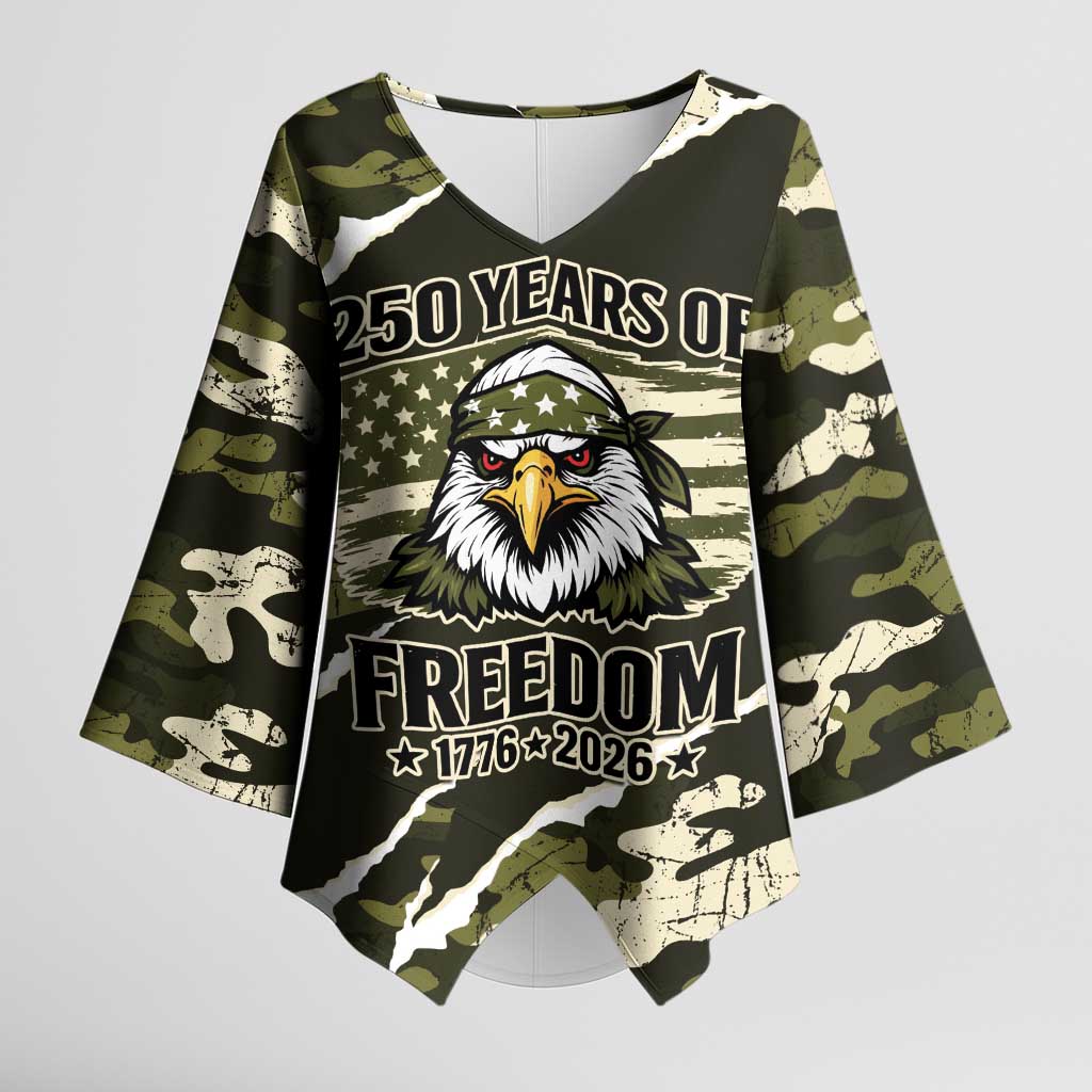 Personalized USA 250th Anniversary Kimono Sleeve Blouse Eagle Camouflage Zipper Stylized