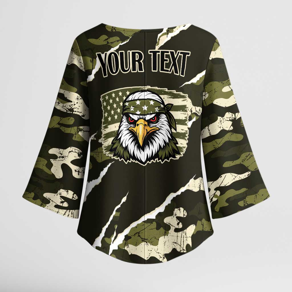 Personalized USA 250th Anniversary Kimono Sleeve Blouse Eagle Camouflage Zipper Stylized