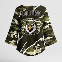 Personalized USA 250th Anniversary Kimono Sleeve Blouse Eagle Camouflage Zipper Stylized