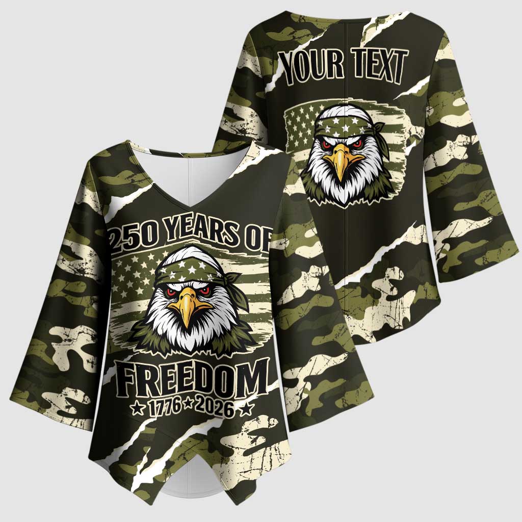 Personalized USA 250th Anniversary Kimono Sleeve Blouse Eagle Camouflage Zipper Stylized