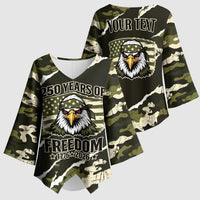 Personalized USA 250th Anniversary Kimono Sleeve Blouse Eagle Camouflage Zipper Stylized