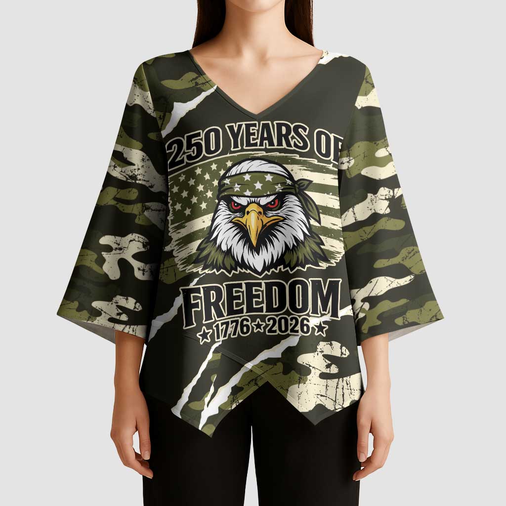 Personalized USA 250th Anniversary Kimono Sleeve Blouse Eagle Camouflage Zipper Stylized