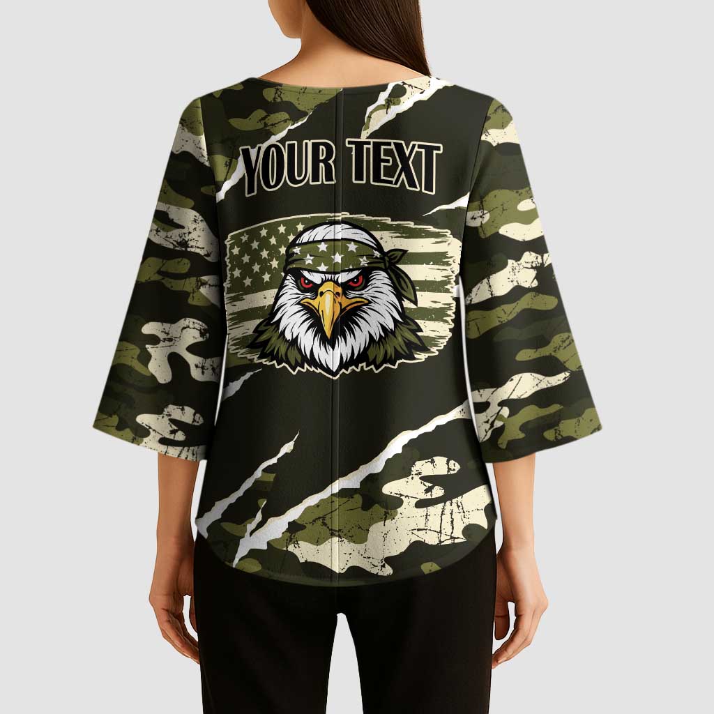 Personalized USA 250th Anniversary Kimono Sleeve Blouse Eagle Camouflage Zipper Stylized