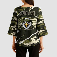 Personalized USA 250th Anniversary Kimono Sleeve Blouse Eagle Camouflage Zipper Stylized