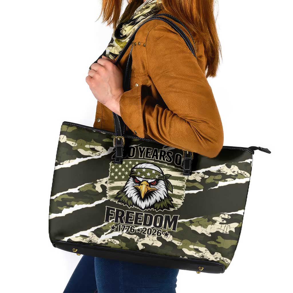 USA 250th Anniversary Leather Tote Bag Eagle Camouflage Zipper Stylized