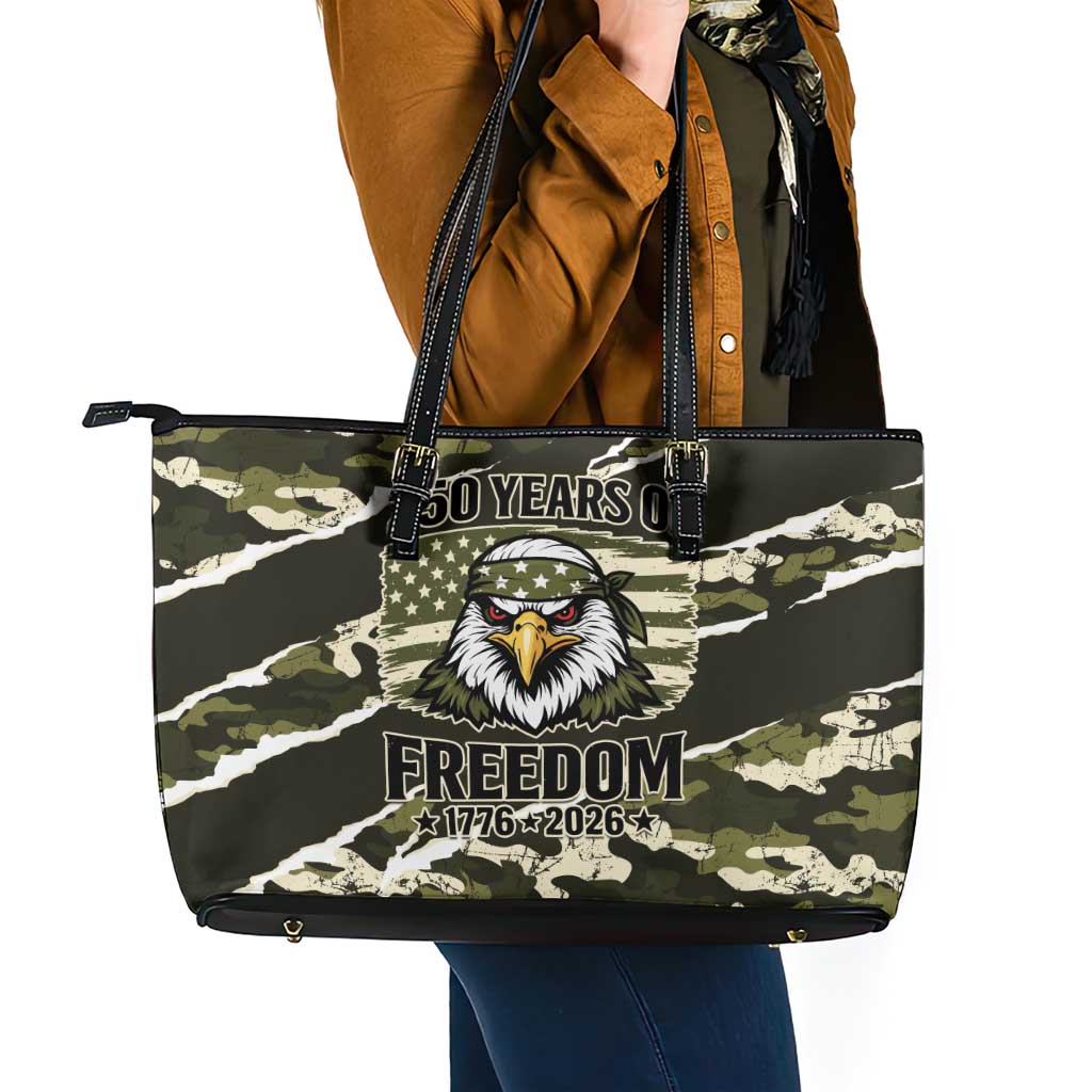 USA 250th Anniversary Leather Tote Bag Eagle Camouflage Zipper Stylized