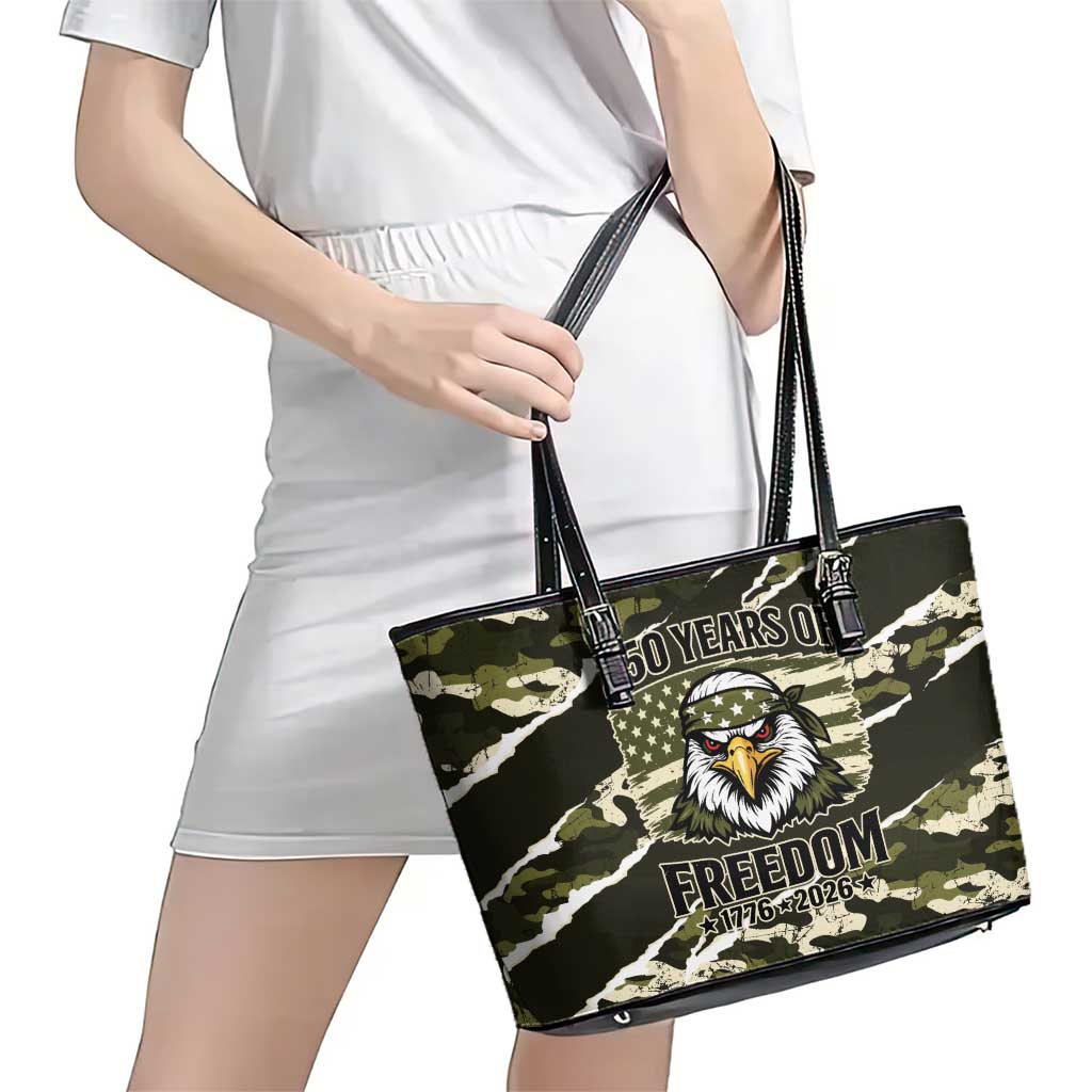 USA 250th Anniversary Leather Tote Bag Eagle Camouflage Zipper Stylized