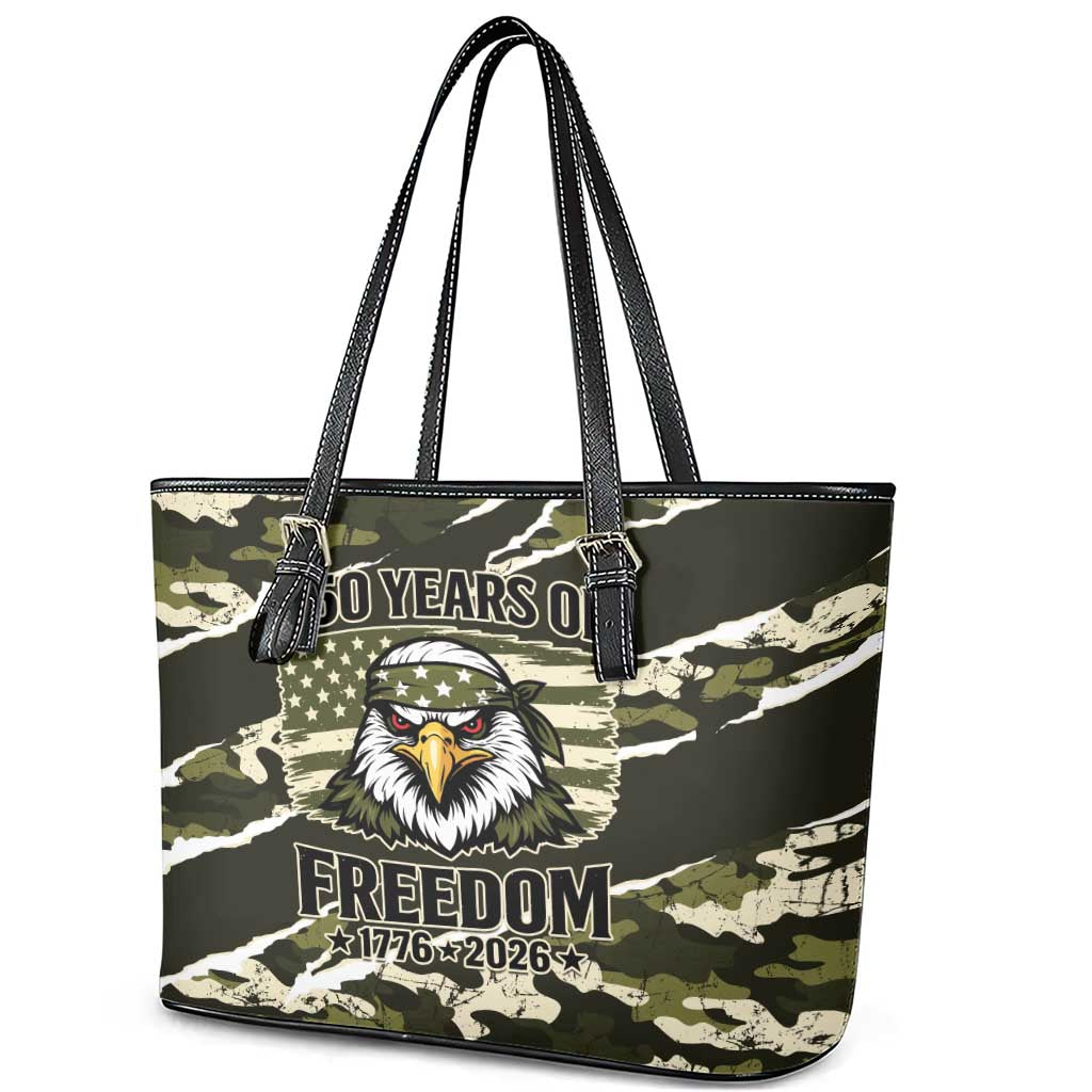 USA 250th Anniversary Leather Tote Bag Eagle Camouflage Zipper Stylized