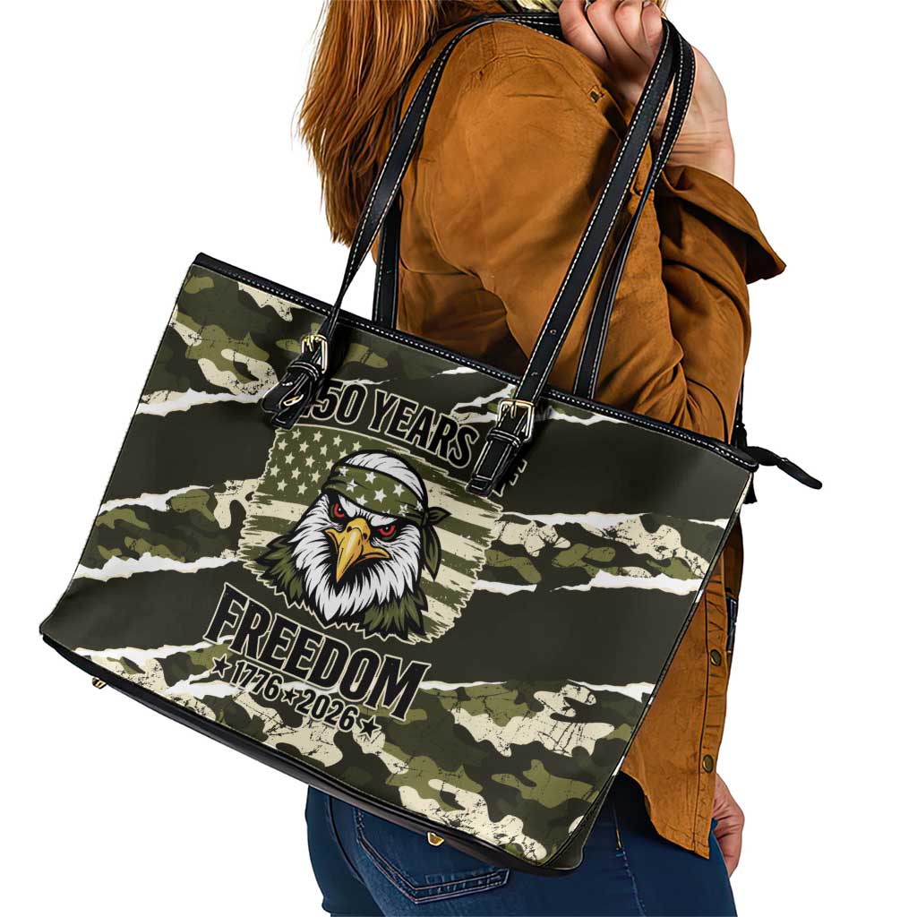 USA 250th Anniversary Leather Tote Bag Eagle Camouflage Zipper Stylized