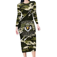 Personalized USA 250th Anniversary Long Sleeve Bodycon Dress Eagle Camouflage Zipper Stylized