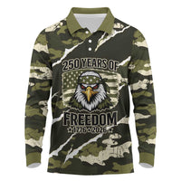 Personalized USA 250th Anniversary Long Sleeve Polo Shirt Eagle Camouflage Zipper Stylized