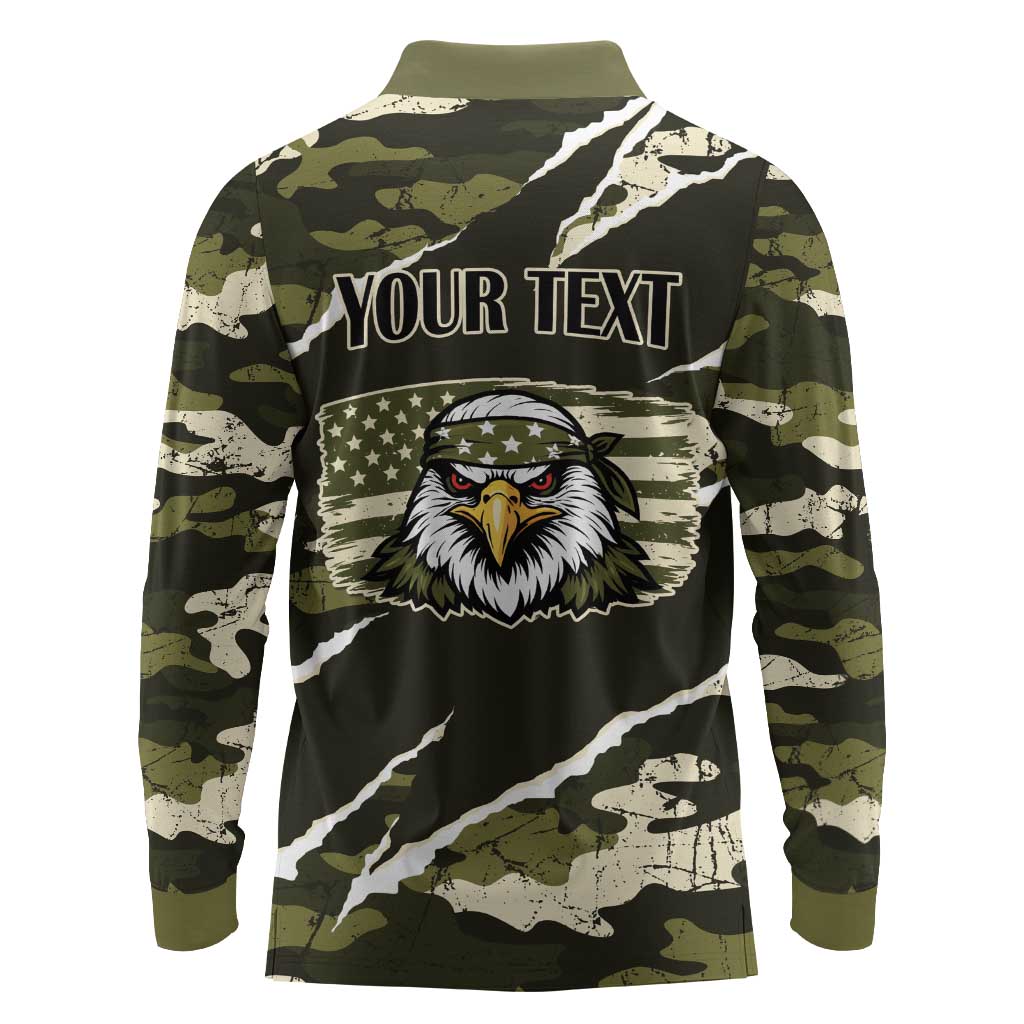 Personalized USA 250th Anniversary Long Sleeve Polo Shirt Eagle Camouflage Zipper Stylized