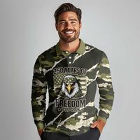 Personalized USA 250th Anniversary Long Sleeve Polo Shirt Eagle Camouflage Zipper Stylized