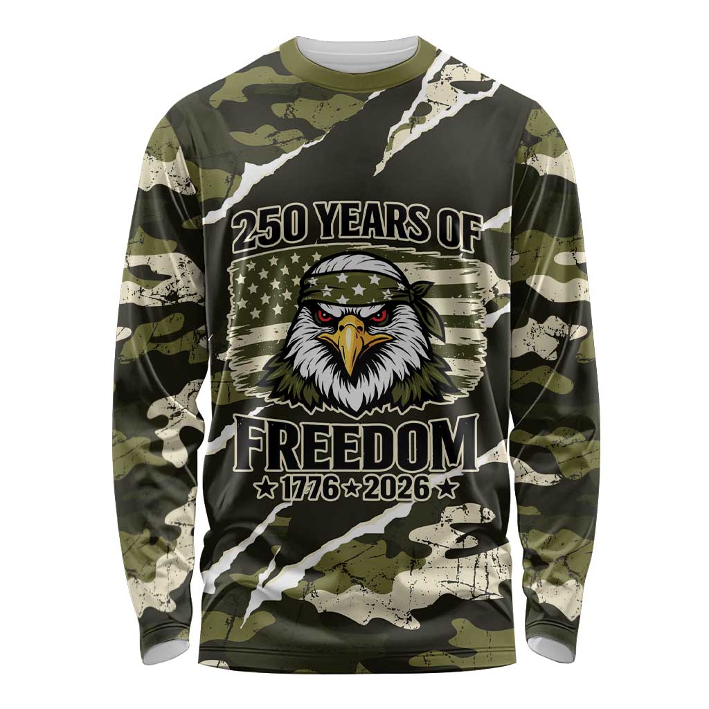Personalized USA 250th Anniversary Long Sleeve Shirt Eagle Camouflage Zipper Stylized