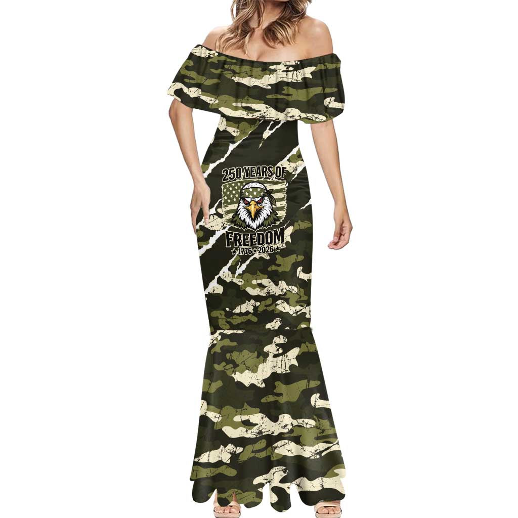 Personalized USA 250th Anniversary Mermaid Dress Eagle Camouflage Zipper Stylized