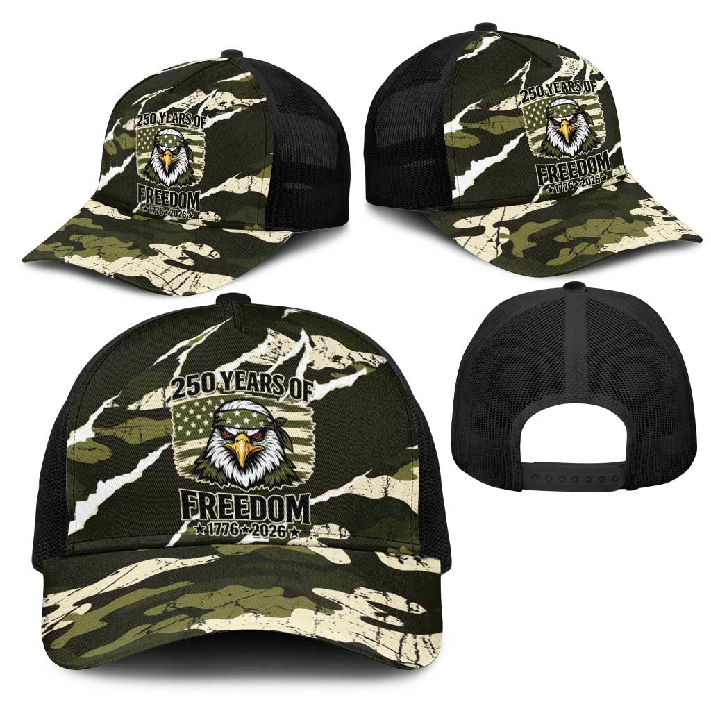 USA 250th Anniversary Mesh Trucker Cap Eagle Camouflage Zipper Stylized