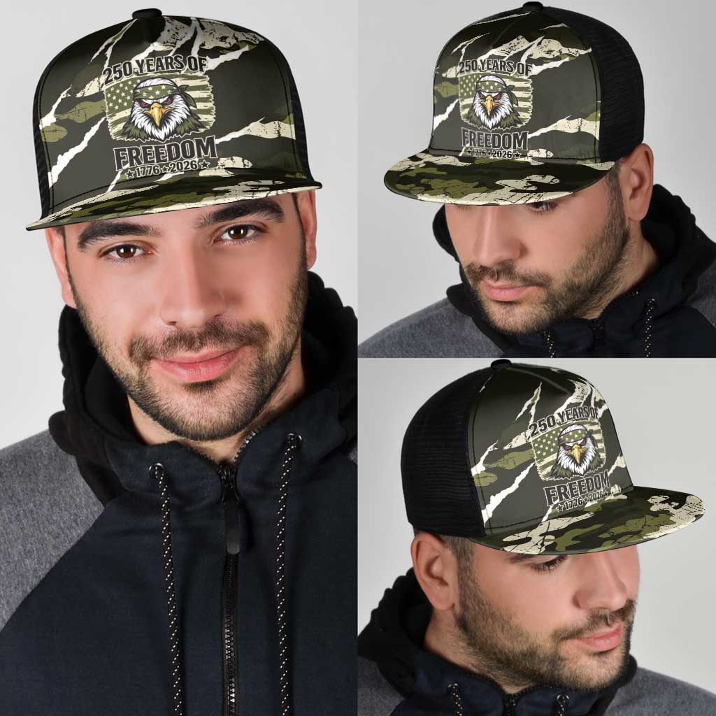 USA 250th Anniversary Mesh Trucker Cap Eagle Camouflage Zipper Stylized