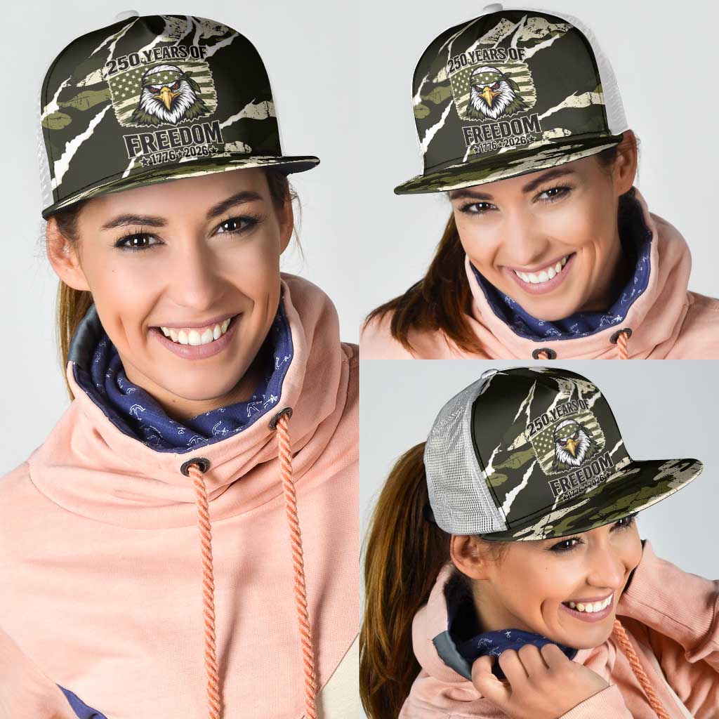 USA 250th Anniversary Mesh Trucker Cap Eagle Camouflage Zipper Stylized