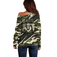 Personalized USA 250th Anniversary Off Shoulder Sweater Eagle Camouflage Zipper Stylized