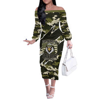 Personalized USA 250th Anniversary Off The Shoulder Long Sleeve Dress Eagle Camouflage Zipper Stylized