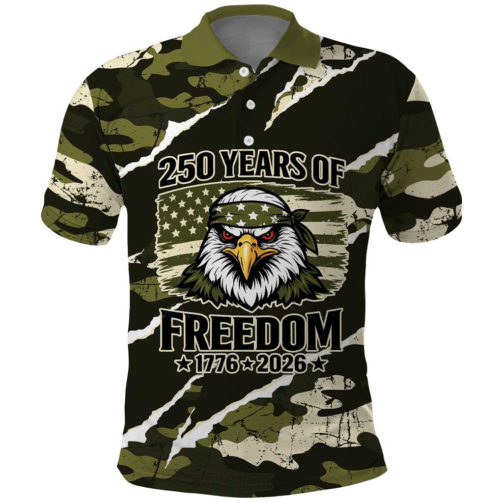 Personalized USA 250th Anniversary Polo Shirt Eagle Camouflage Zipper Stylized