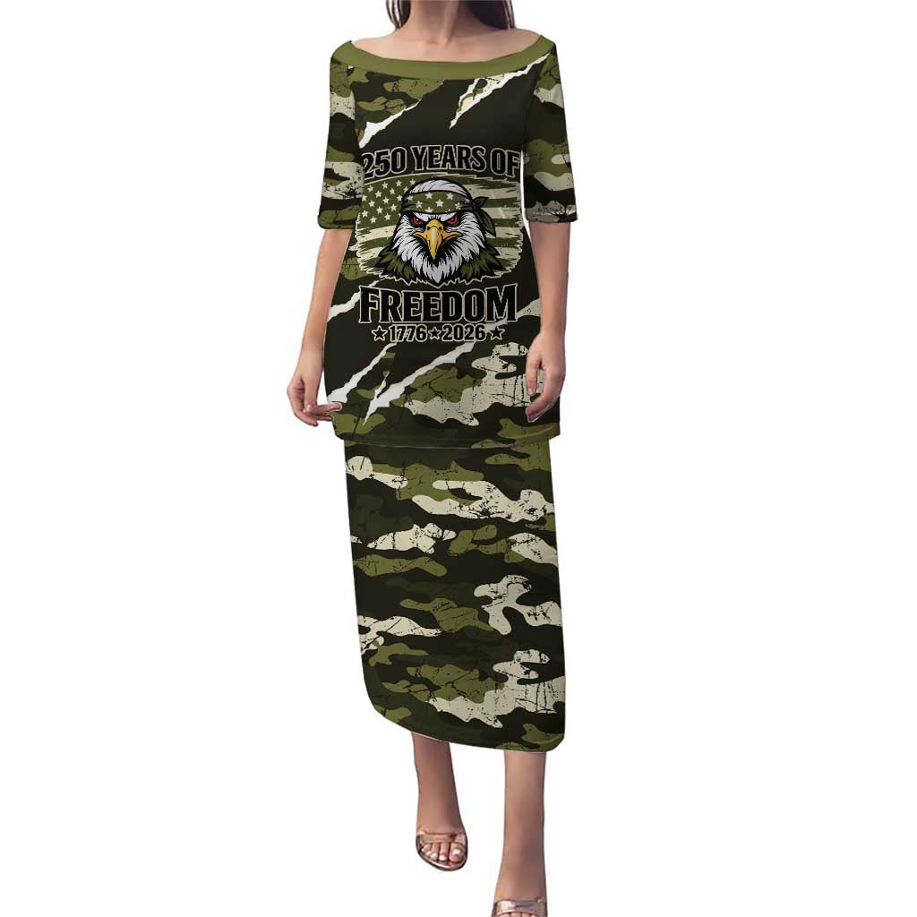 Personalized USA 250th Anniversary Puletasi Eagle Camouflage Zipper Stylized