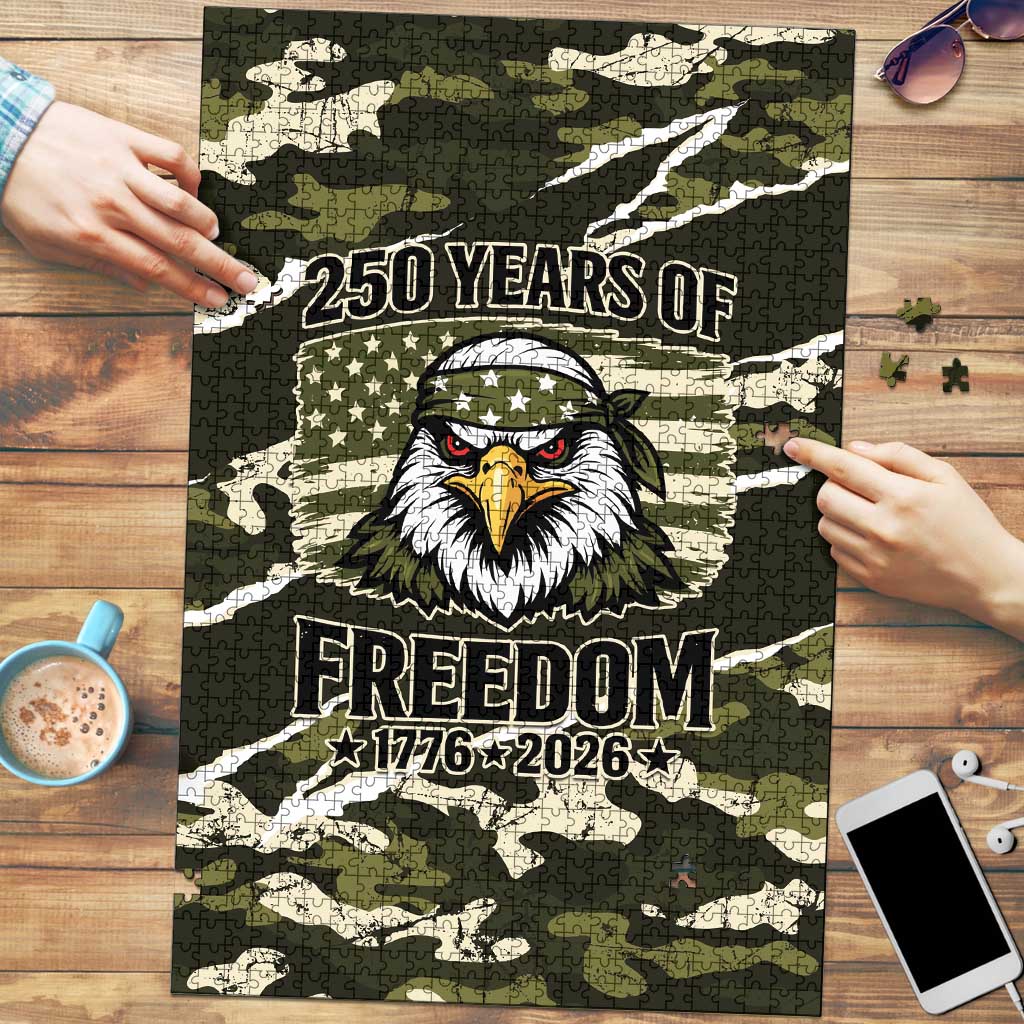 USA 250th Anniversary Puzzle Eagle Camouflage Zipper Stylized