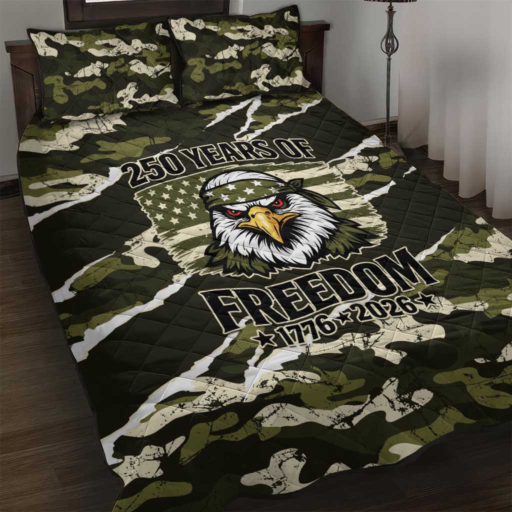 USA 250th Anniversary Quilt Bed Set Eagle Camouflage Zipper Stylized
