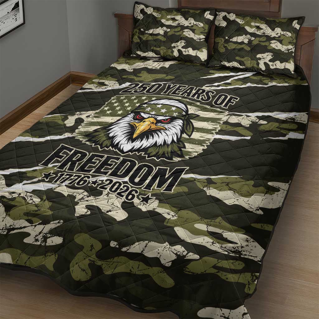 USA 250th Anniversary Quilt Bed Set Eagle Camouflage Zipper Stylized