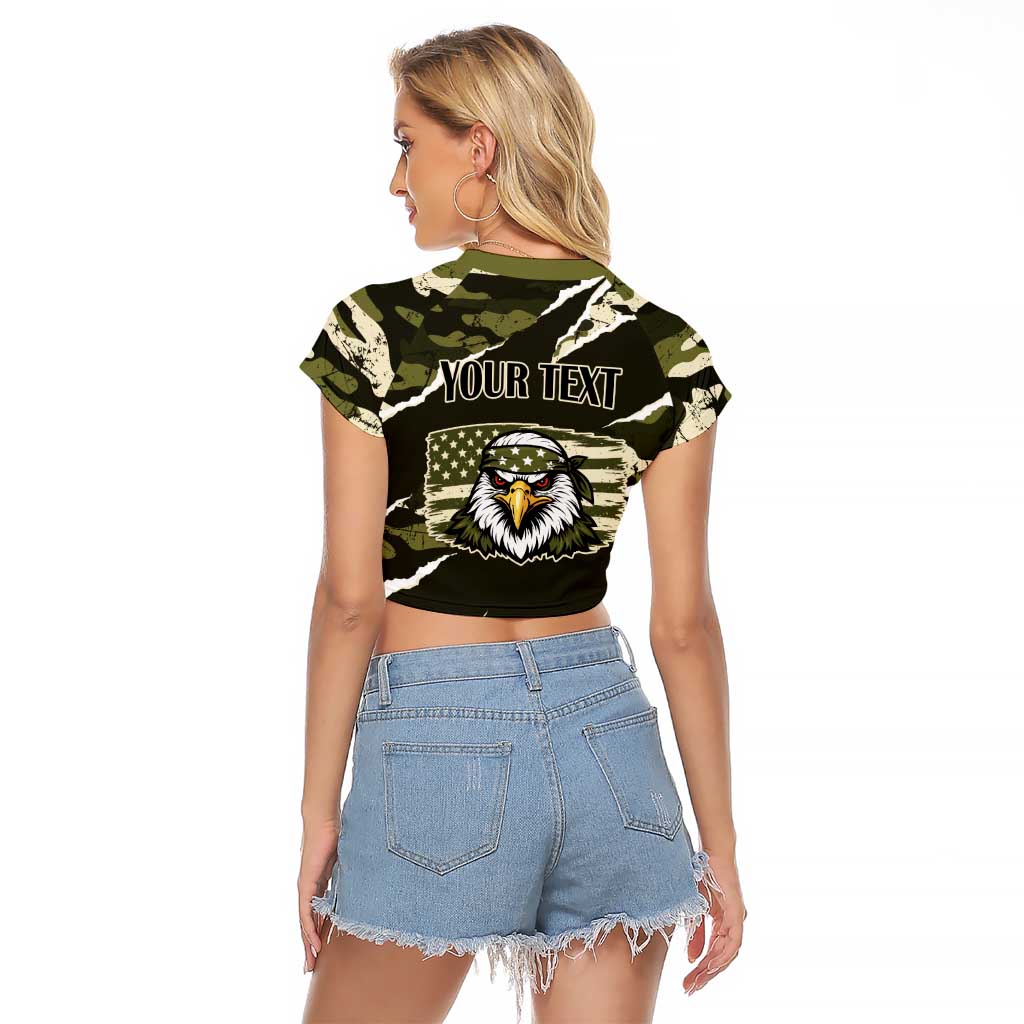 Personalized USA 250th Anniversary Raglan Cropped T Shirt Eagle Camouflage Zipper Stylized