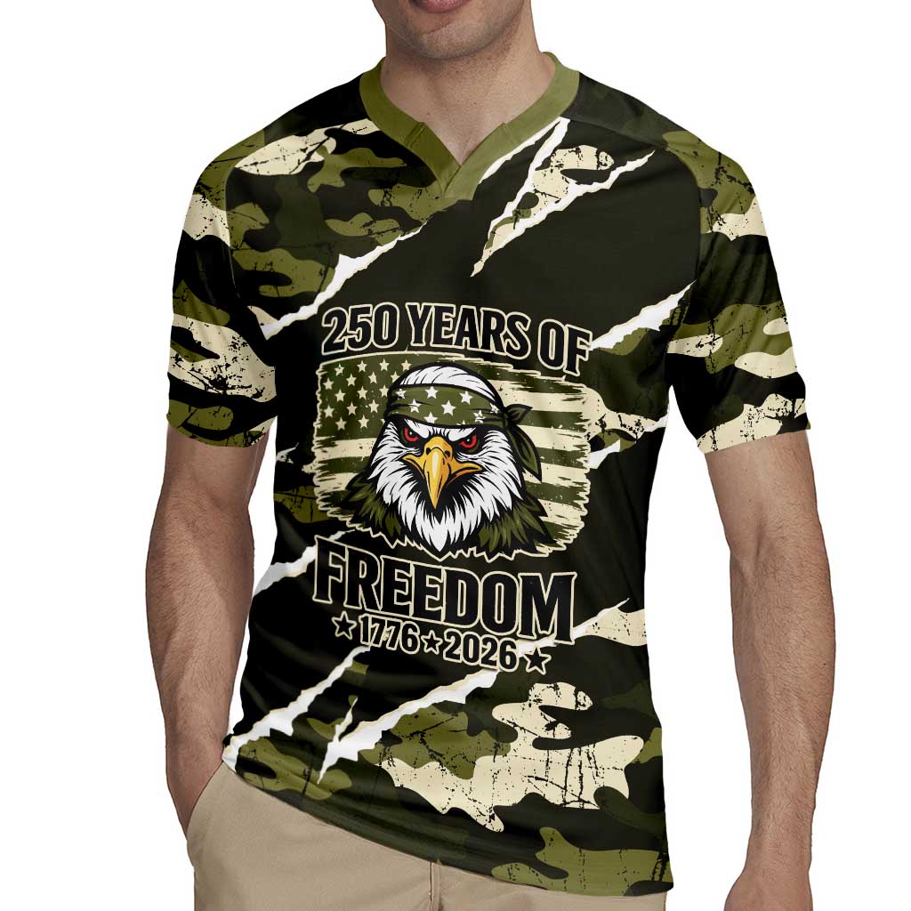 Personalized USA 250th Anniversary Rugby Jersey Eagle Camouflage Zipper Stylized