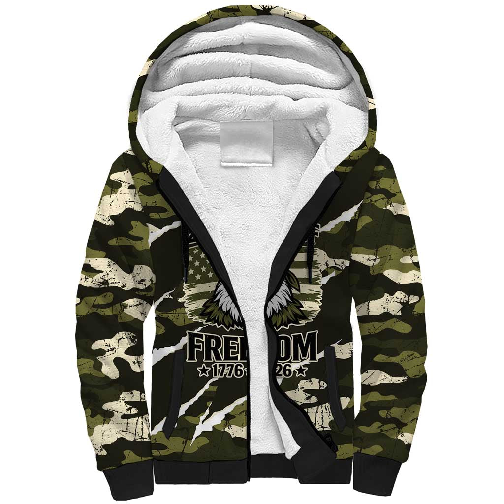 Personalized USA 250th Anniversary Sherpa Hoodie Eagle Camouflage Zipper Stylized