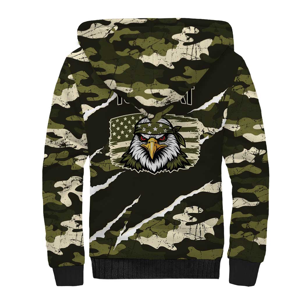 Personalized USA 250th Anniversary Sherpa Hoodie Eagle Camouflage Zipper Stylized