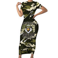 Personalized USA 250th Anniversary Short Sleeve Bodycon Dress Eagle Camouflage Zipper Stylized