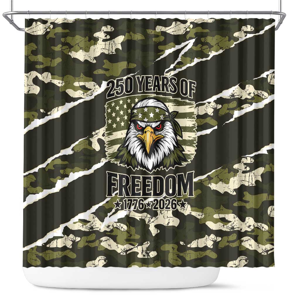 USA 250th Anniversary Shower Curtain Eagle Camouflage Zipper Stylized