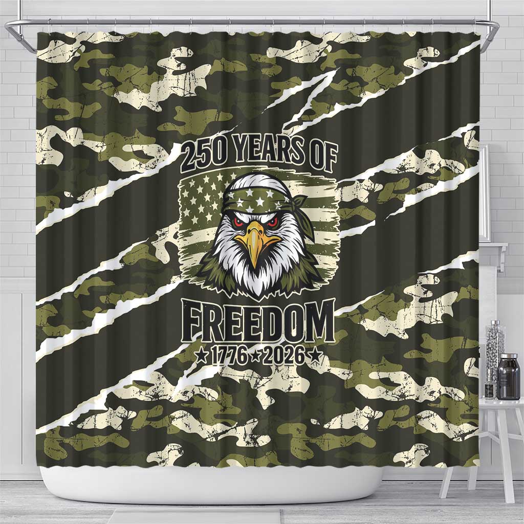 USA 250th Anniversary Shower Curtain Eagle Camouflage Zipper Stylized