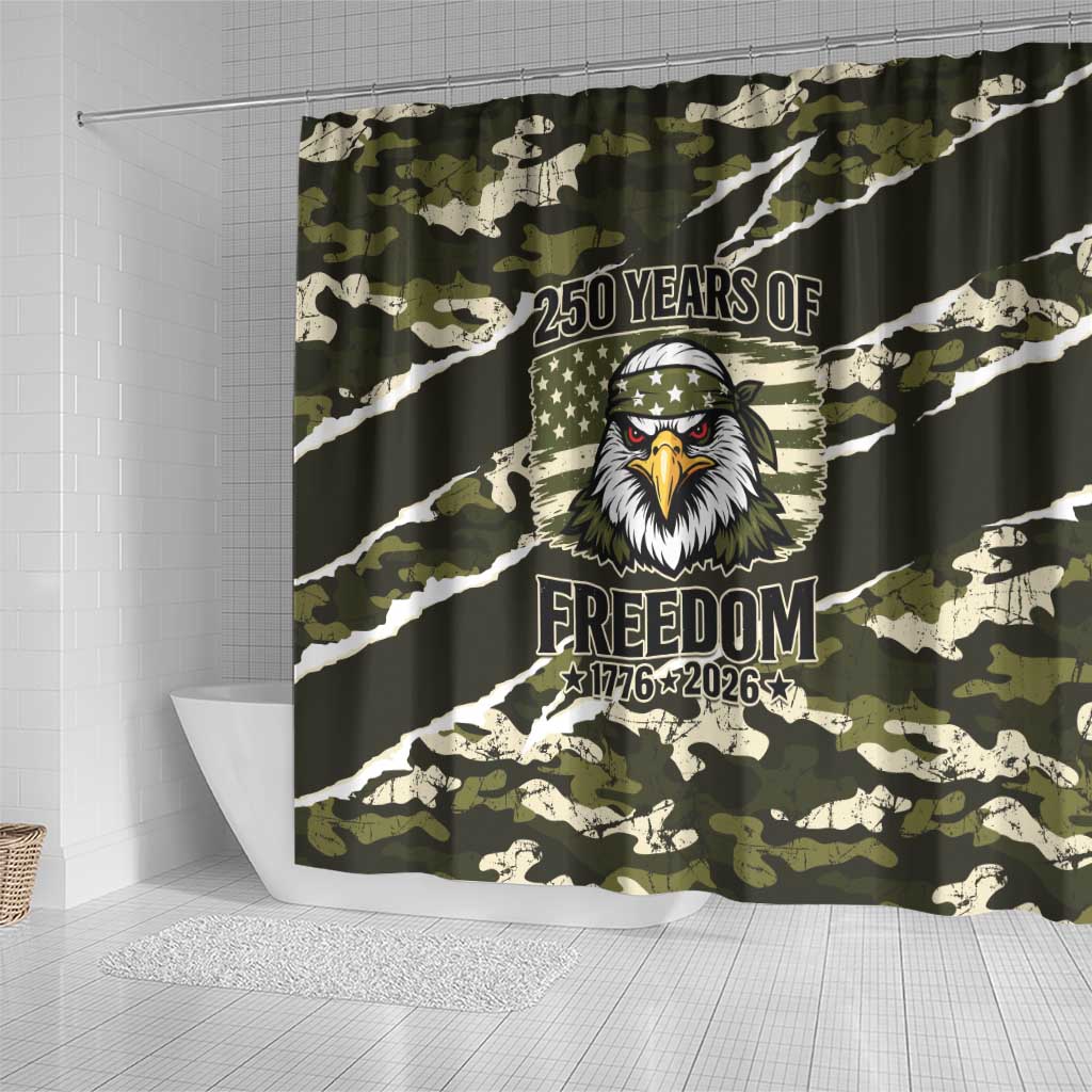 USA 250th Anniversary Shower Curtain Eagle Camouflage Zipper Stylized