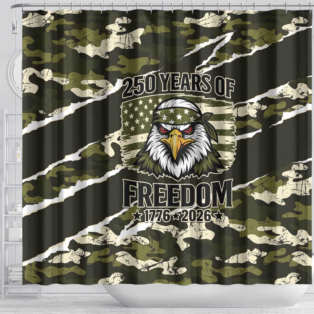 USA 250th Anniversary Shower Curtain Eagle Camouflage Zipper Stylized