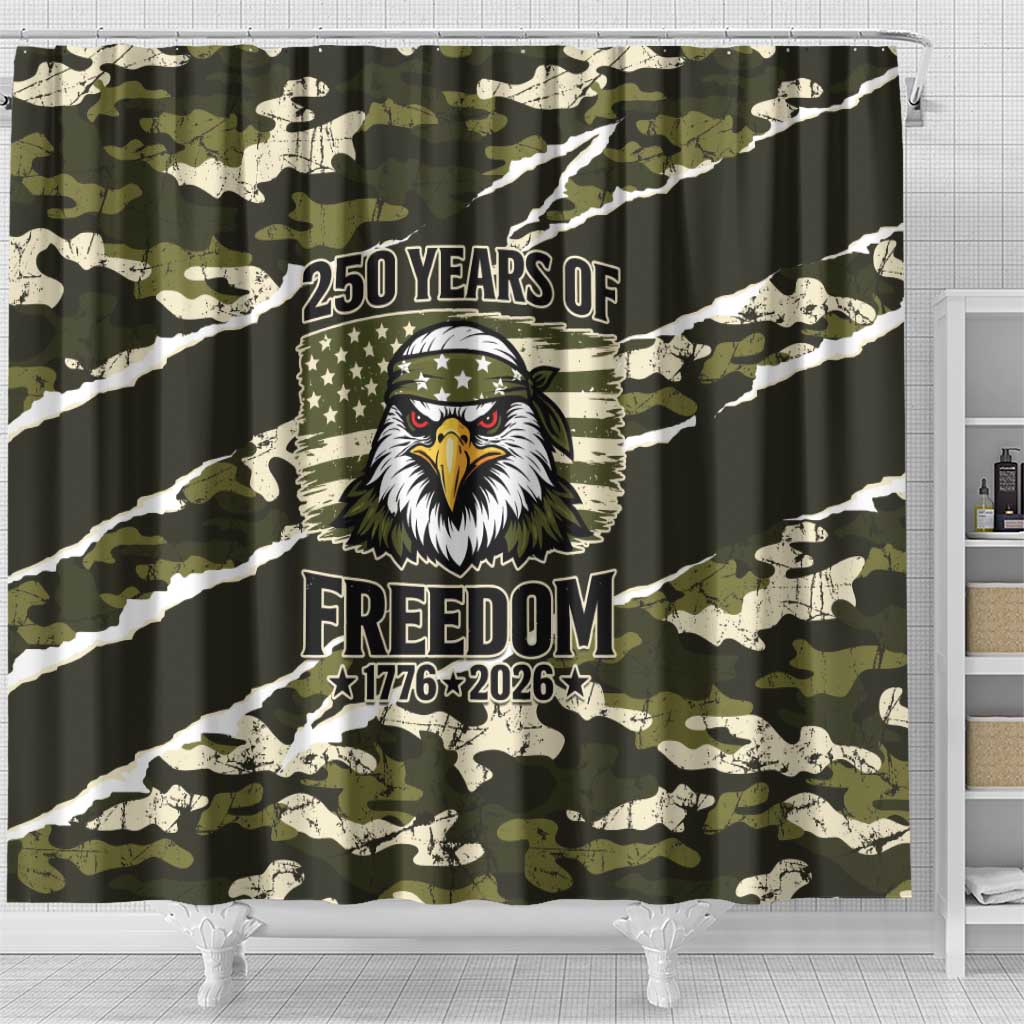 USA 250th Anniversary Shower Curtain Eagle Camouflage Zipper Stylized