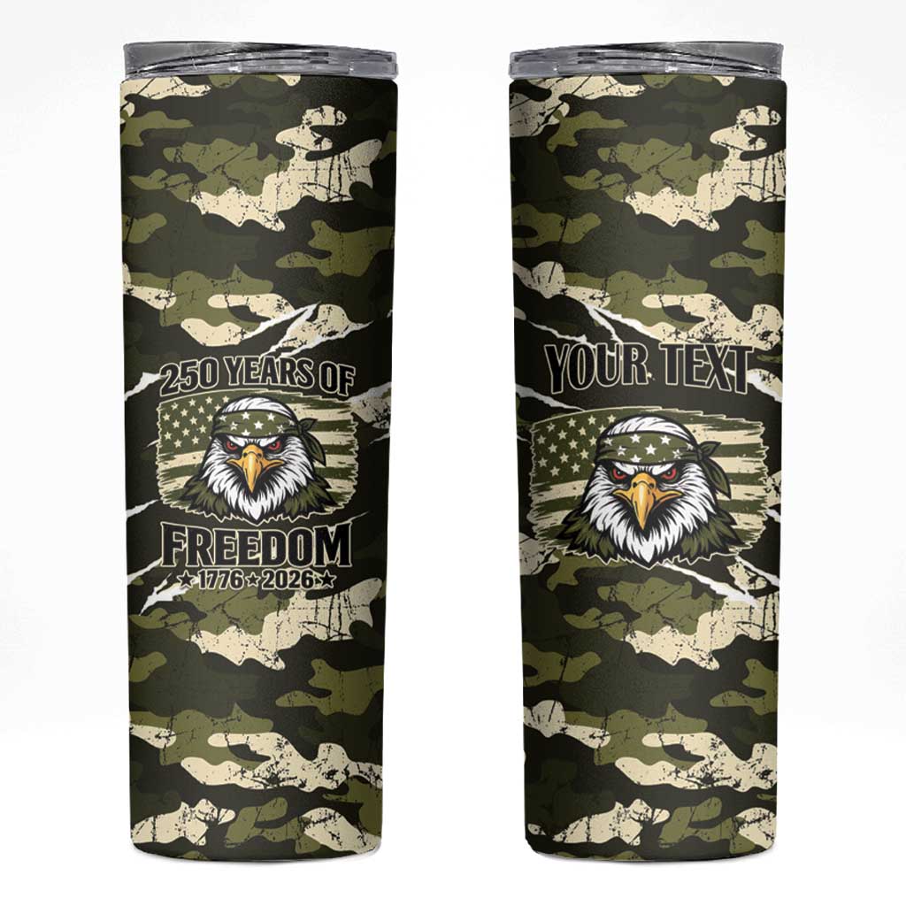 Personalized USA 250th Anniversary Skinny Tumbler Eagle Camouflage Zipper Stylized