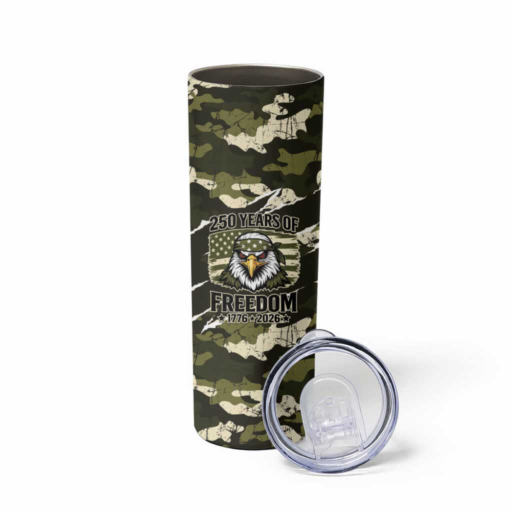 Personalized USA 250th Anniversary Skinny Tumbler Eagle Camouflage Zipper Stylized