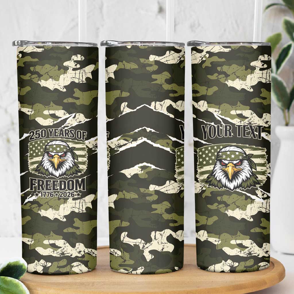 Personalized USA 250th Anniversary Skinny Tumbler Eagle Camouflage Zipper Stylized