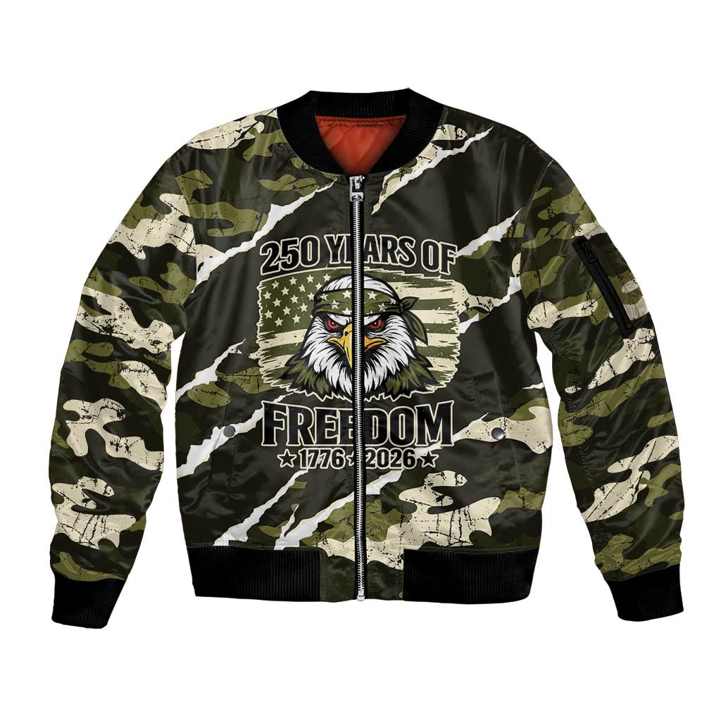 Personalized USA 250th Anniversary Sleeve Zip Bomber Jacket Eagle Camouflage Zipper Stylized