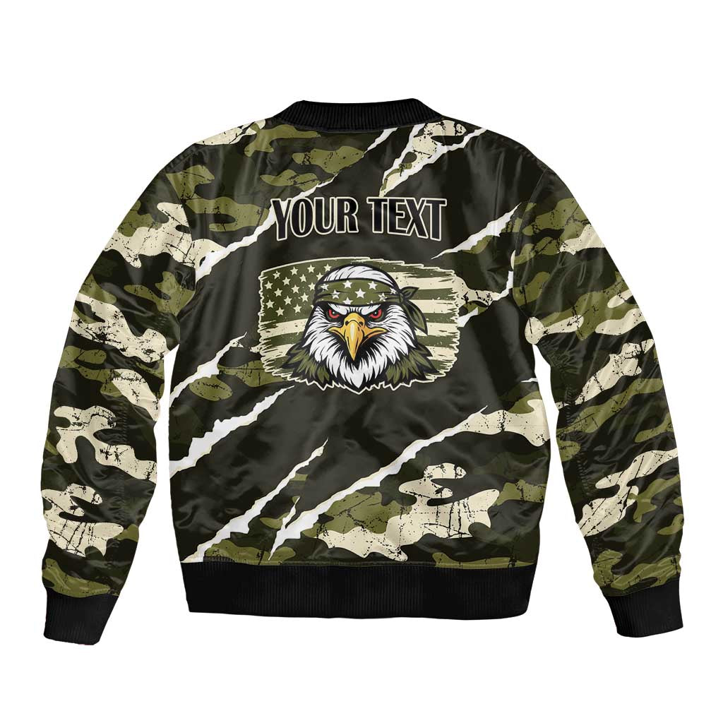 Personalized USA 250th Anniversary Sleeve Zip Bomber Jacket Eagle Camouflage Zipper Stylized