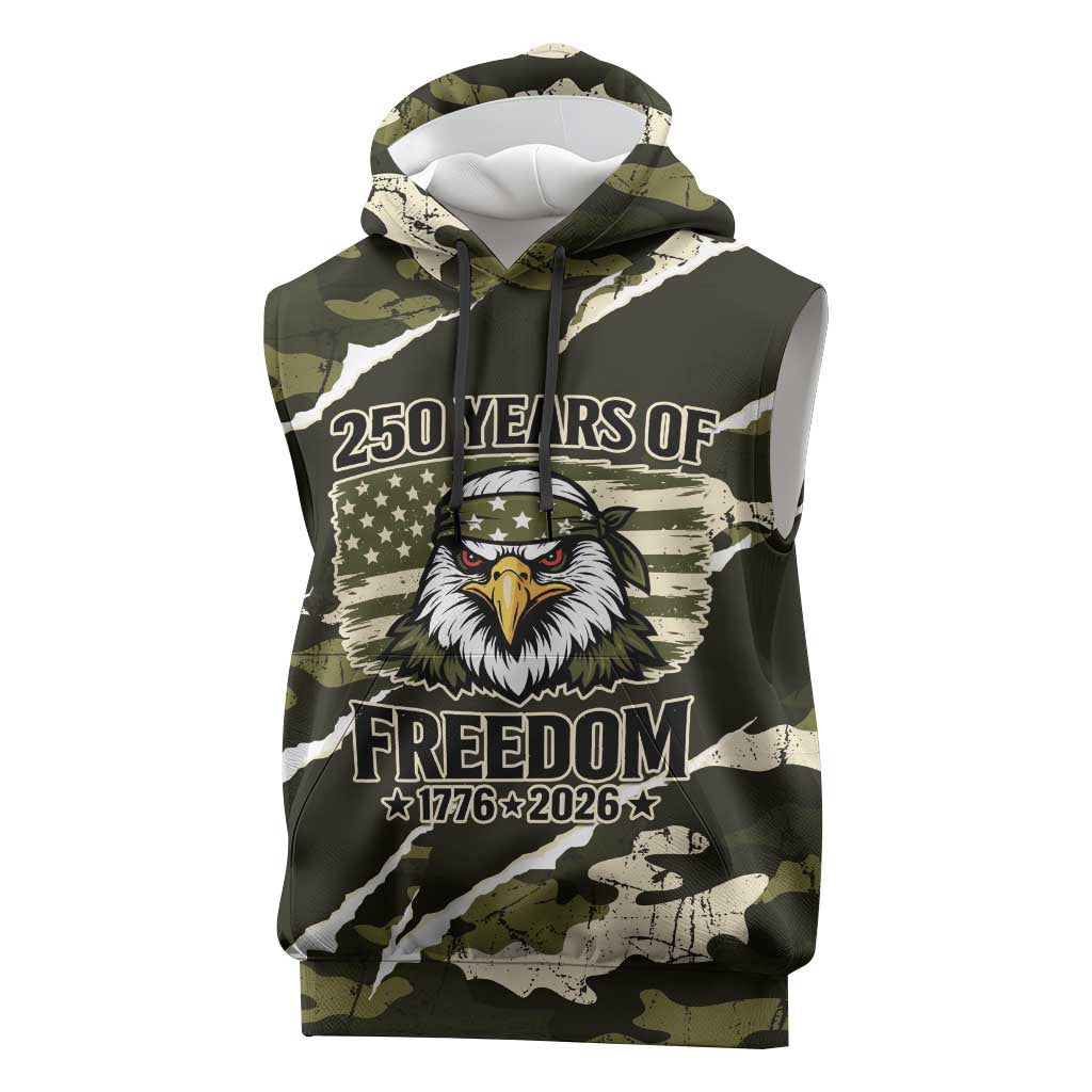 Personalized USA 250th Anniversary Sleeveless Hoodie Eagle Camouflage Zipper Stylized