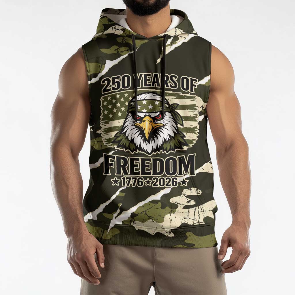 Personalized USA 250th Anniversary Sleeveless Hoodie Eagle Camouflage Zipper Stylized